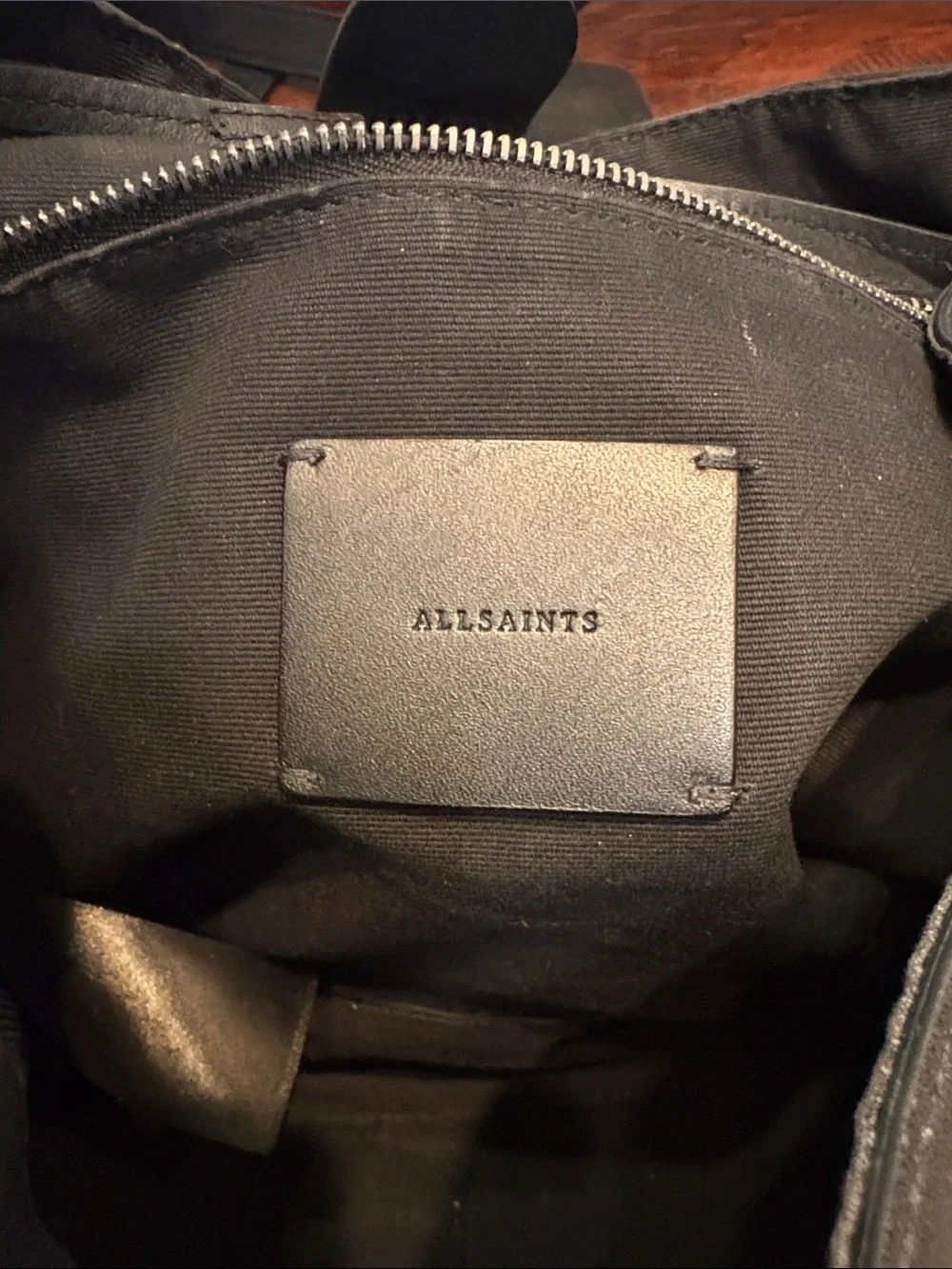 All Saints Black Leather Backpack with Front Pockets